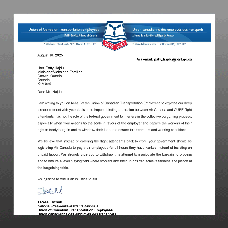 letter to the Honourable Minister Patty Hajdu 18 August 2025